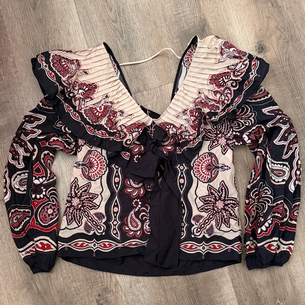 FARM Rio Black and Red Floral Blouse